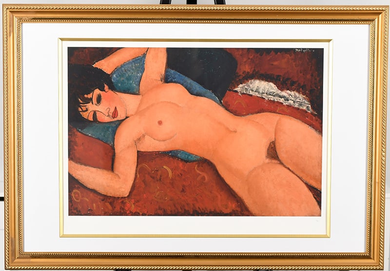 Amedeo Modigliani Limited Edition: Limited edition by the famous Italian artist Amedeo Modigliani (1884-1920) Title "Nu Couche" One of only 69 published worldwide. Framed and mounted. Supplied with a replacement valuation for