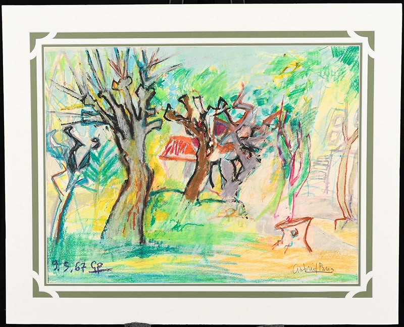 Gabriel Paris Original Pastel Painting: Gabriel Paris original pastel dated 1967 mounted. Image 50cm x 65cm. H: 61cm W: 75cm D: 1cm