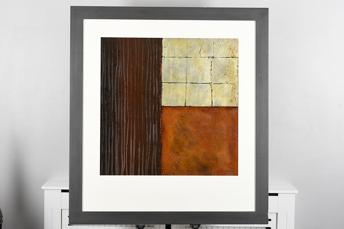 Robert Holman Original Mixed Media: Title "Industry II" Original framed mixed Media painting by Robert Holman (American). Born in 1958, Robert Holman grew up in Arizona and began to cultivate his creative mind at a very early age. In fa