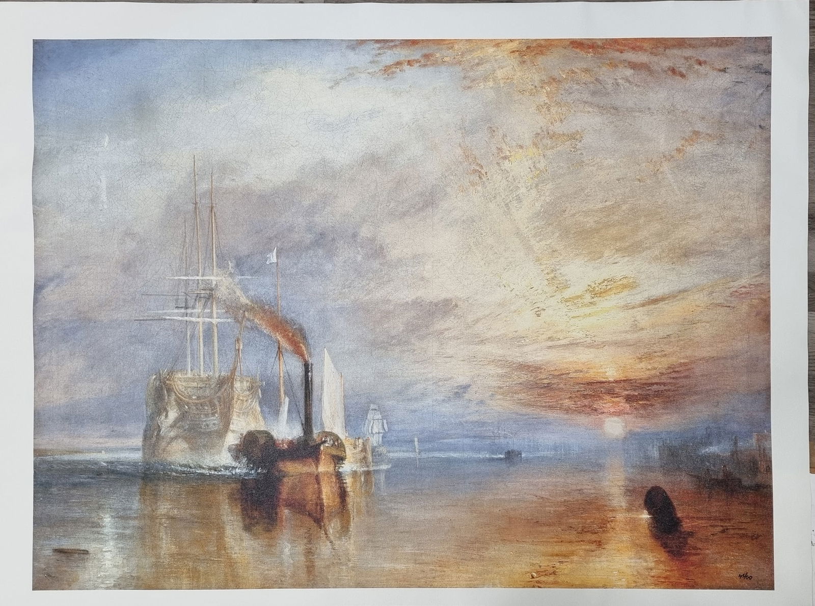 J.M.W. Turner "Fighting Temeraire" Limited Edition on Canvas.: Limited edition on canvas. J.M.W. Turner's "Fighting Temeraire" from a sold out published edition of only 60 on canvas Worldwide. The quality of this print is superb, please see photographs which actu