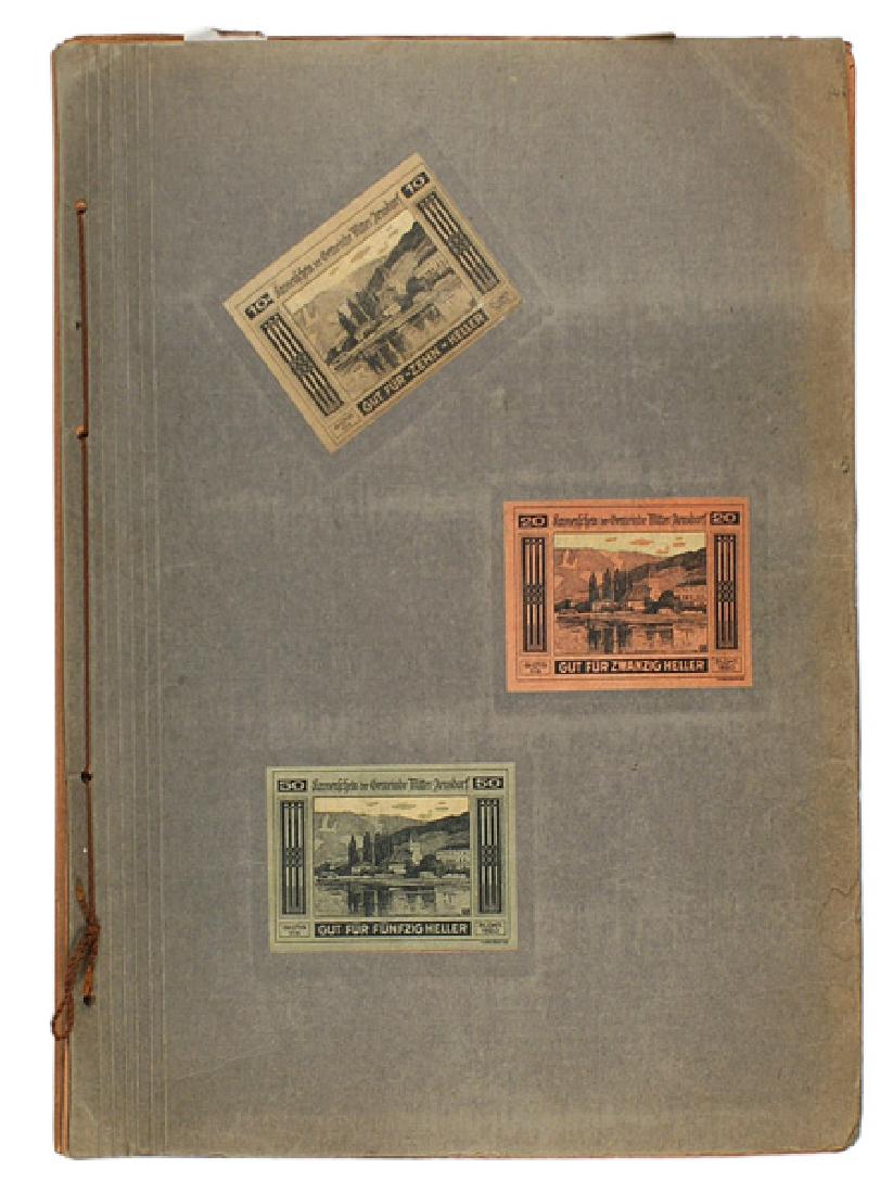 German Austrian Notgeld notes collection: P-020 Collection of German and Austrian "Notgeld" notes. Colorful city/town currency printed during the early 1920's. It appears as if the proliferation of bright designs, intricate motifs and histori