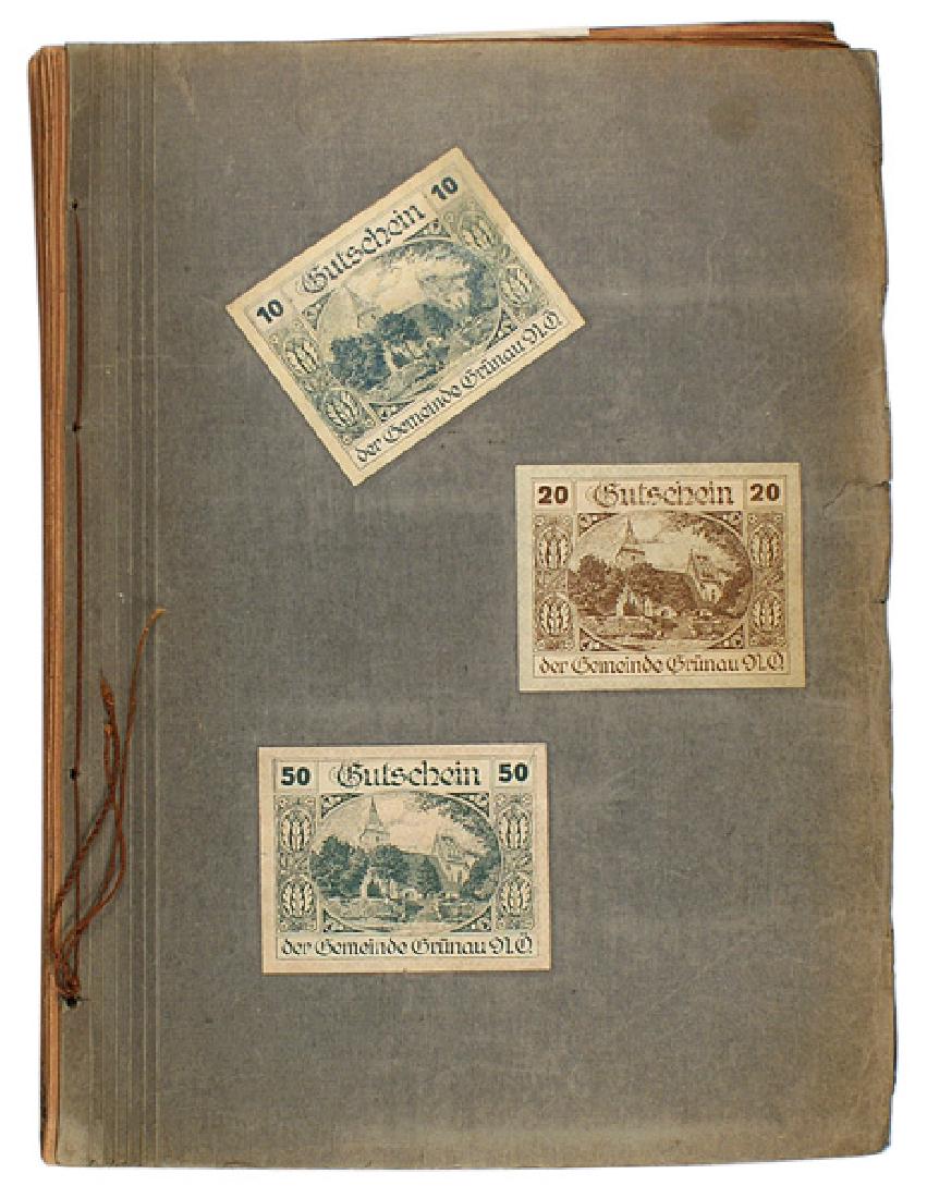 German Austrian Notgeld notes Album: P-022 Album housing a collection of over 1700 Austrian "notgeld" notes. Includes Neumarkt to Wachauer. From the same collection as above. Notes include an amazing variety of designs, motifs and topics