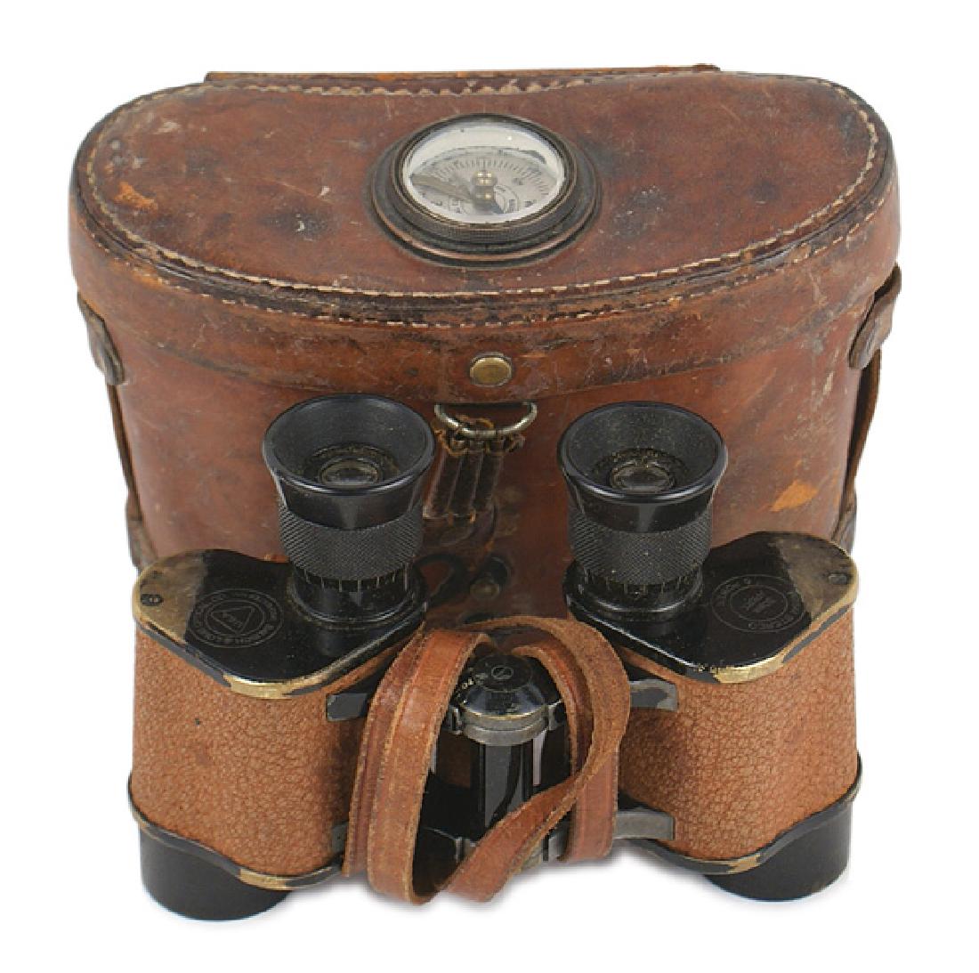 U.S. WWI Signal Corps binoculars Mess kit: N-045 Lot of 2: (1) U.S. WWI Signal Corps binoculars. Made by Bausch & Lomb Optical. Good lenses. Compass in top lid of case - which shows wear. Bottom of retaining strap is missing as is the shoulder