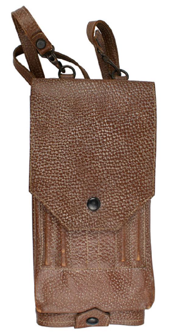 U.S. WWI officer map case: N-046 Officer's U.S. WWI map case. Snap-buckle, three-fold construction. Clear plastic compartment holds a period gauze lined, 1918 dated map of "PROVEN & ABEELE". Flap over large compartment with fou