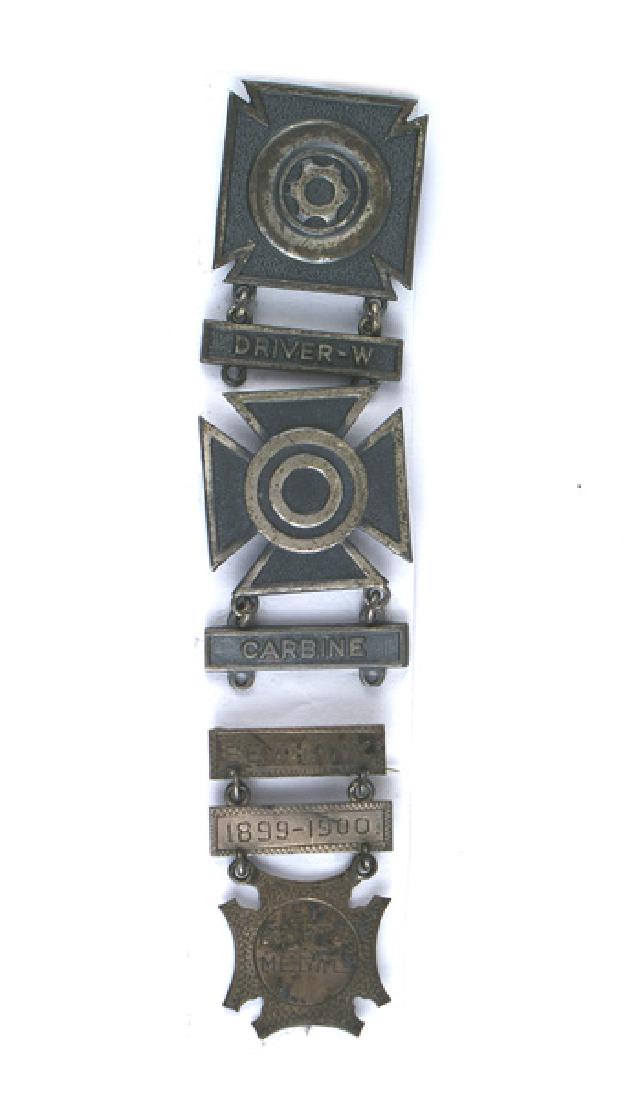 Lot of 2 U.S. STERLING Qualification Badge: B-206 Lot of 2, U.S. "STERLING" Qualification Badges: (1) Sharpshooter with a "CARBINE" pendant. (2) Driver Badge with a "DRIVER - W" pendant. Also a similar shaped badge in silver. Engraved "SUPT'S M