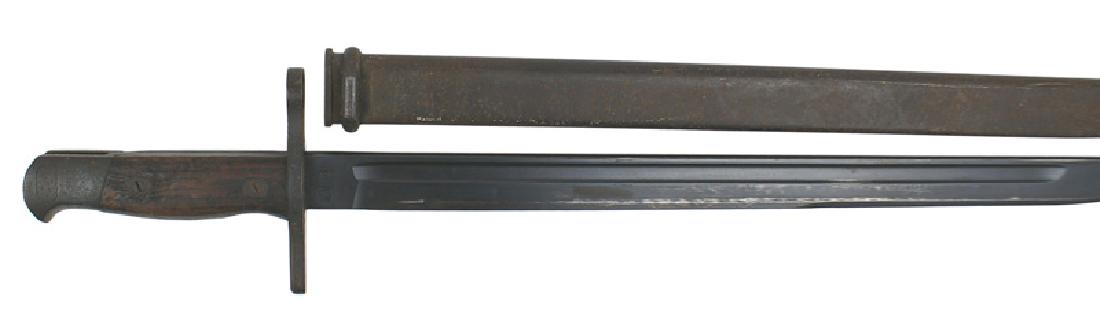 Japanese WWII Arisaka bayonet: D-097 Japanese WWII Arisaka bayonet. Second type without a crossgard hook. 90% original bluing 15 3/4" sharpened blade. Stamped with the firm mark of the Toyada Automatic Loom Works Ltd and the Nagoya