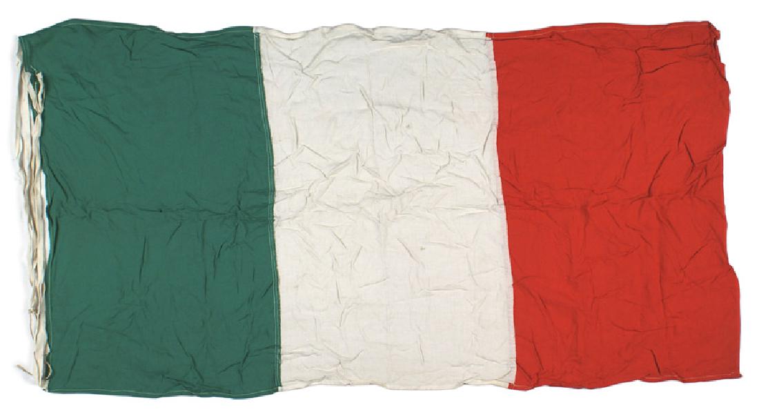 Italian WWII national flag: H-198 WWII Italian national flag 21" x 41". With 18" cloth pole ties. II