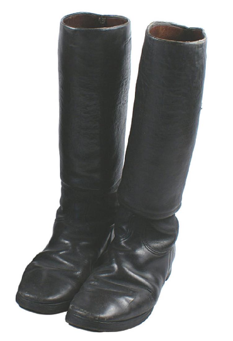 German WWII Officer black leather boots: N-030 German WWII Officer's black leather boots. Leather soles with steel taps and period "MATADOR" rubber heels. Size approximately 11. II-