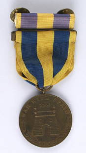 U.S. Spanish Campaign Medal 5th Infantry: B-284 U.S. Spanish Campaign Medal-Army. Full wrap brooch. Rim is engraved "No. 3834". (Awarded to Captain Robert Field of the 5th Infantry). With ribbon bar. II