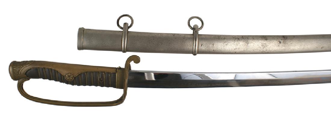 Japanese Army Kyu-Gunto Samurai sword: D-176 Japanese Army "Kyu-Gunto" - carried by company officers. One-piece brass pommel/backstrap with a relief cherry blossom. 6 1/2" brass reverse "D" knuckle bow culminating into a pieced guard with
