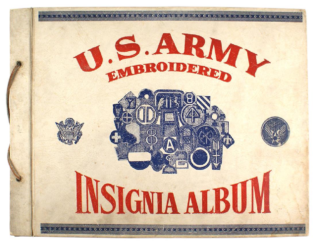 U.S. ARMY EMBROIDERED INSIGNIA ALBUM: H-167 "U.S. ARMY EMBROIDERED INSIGNIA ALBUM". Photo type album with 11" x 15" pages holding 151 identified mounted "patches". Included are the "First Special Service Force", Army and Service Commands,