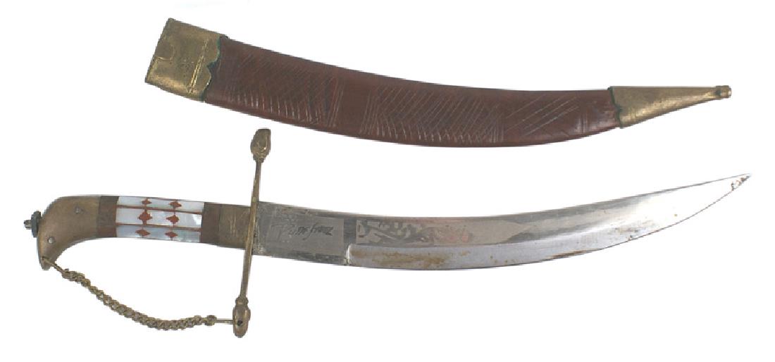 Interesting dirk American Navy dirks dagger: D-050 Interesting dirk patterned after the American Navy dirks of the early nineteenth century. Brass eagle head shaped pommel, straight crossguard with rounded finials and chain hand guard. Pearl gri