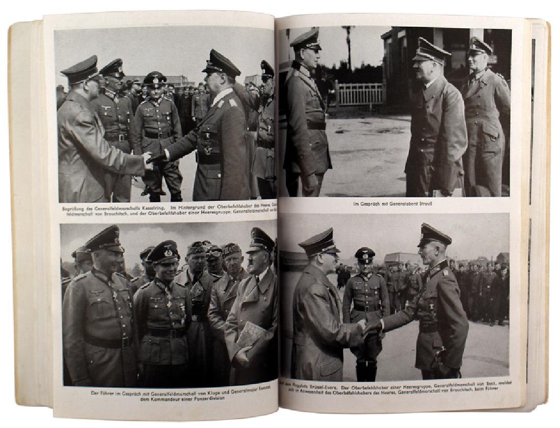 German WWII book MIT HILTER IM WESTEN: I-011 MIT HILTER IM WESTEN. Heinrich Hoffmann photo presentation of the German "blitzkrieg" through the "Low Countries" and France. An excellent presentation of the Campaign. Shows some wear. Missing