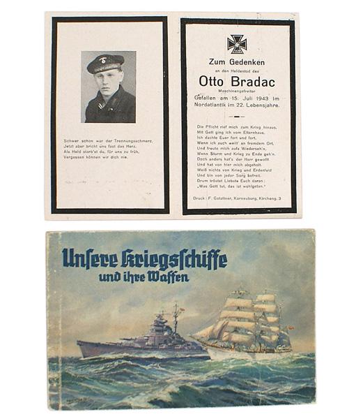 Original German WWII Death Card sailor submariner: Q-010 Original "Death Card" of a young German sailor/submariner. A member of the crew of the U-232, he was reported lost in the North Atlantic on July 15, 1943. Also, with copies of his "Sterbeurkunde