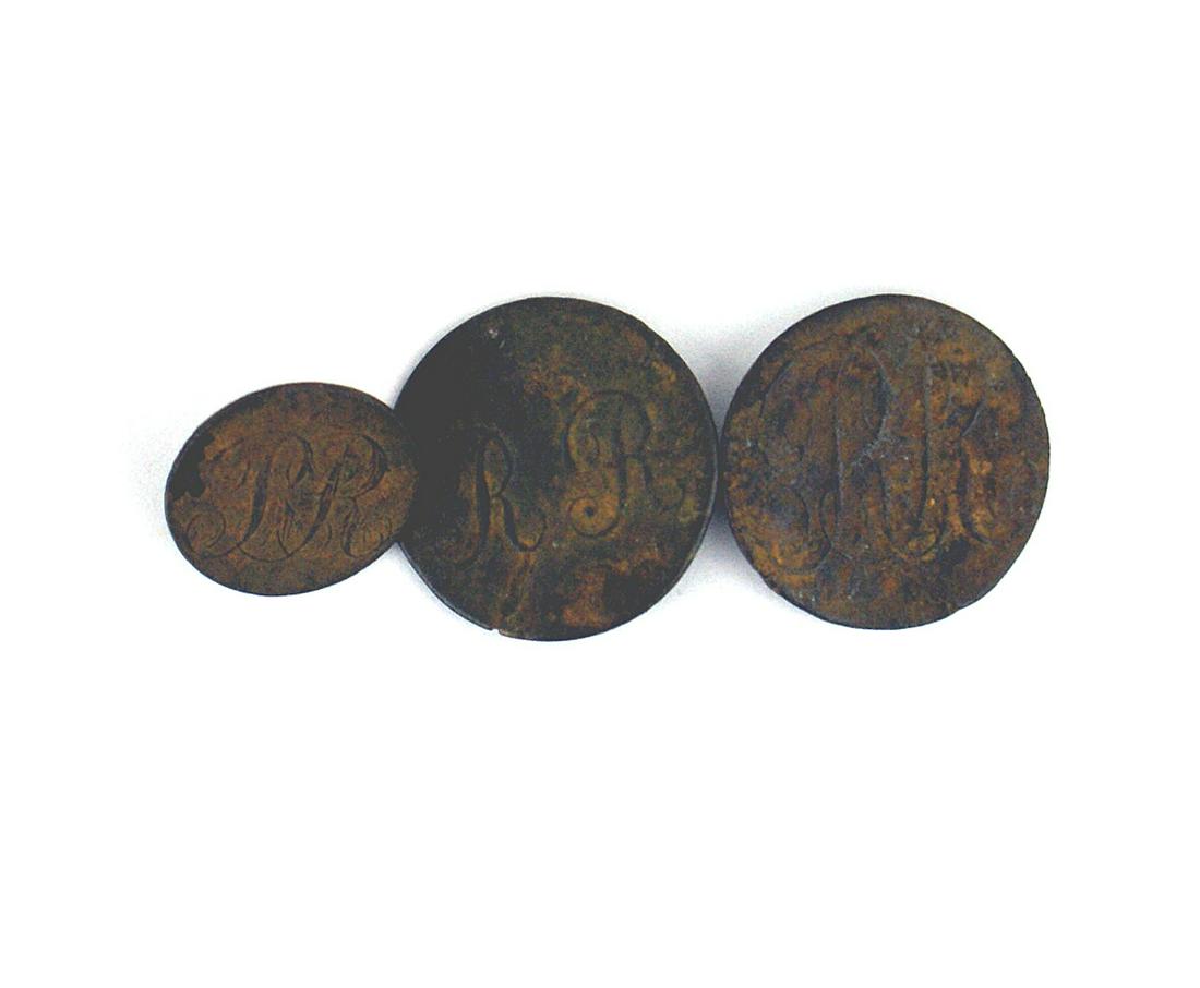Lot of 3 US War of 1812 pewter buttons: K-016 Lot of 3 U.S. War of 1812 pewter buttons - from an old northern New York State collection. We believe that all items were originally excavated. All identified and numbered using the "RECORD OF A