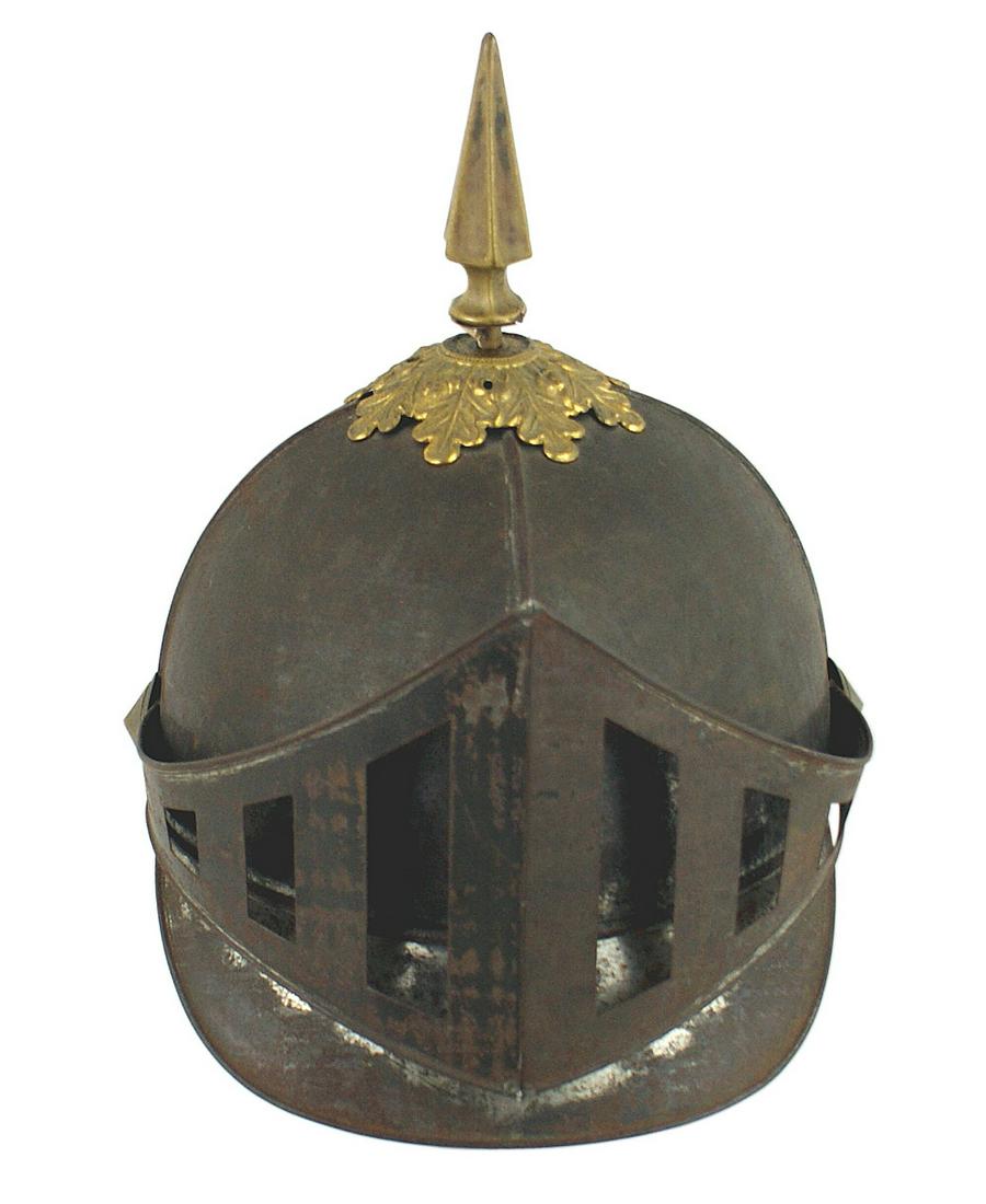 Lot of Masonic caps 19th Century: K-110 Lot of Masonic headgear: (1) Patriarch militant cap. Late 19th Century Navy type kepi. Three red stripes on a gold band. Gold bullion crown emblem on a black triangle. Leather brim. Twisted gold