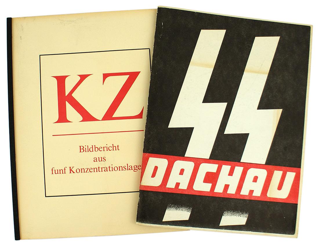 Lot of 2 post war pictorials on the Holocaust: I-024 Lot of 2 post-war pictorials on the "Holocaust": (1) "SS DACHAU". Softcover dealing with the history - prisoners and their treatment, the townspeople, liberation, statistics, etc. 10 3/4" x 8".