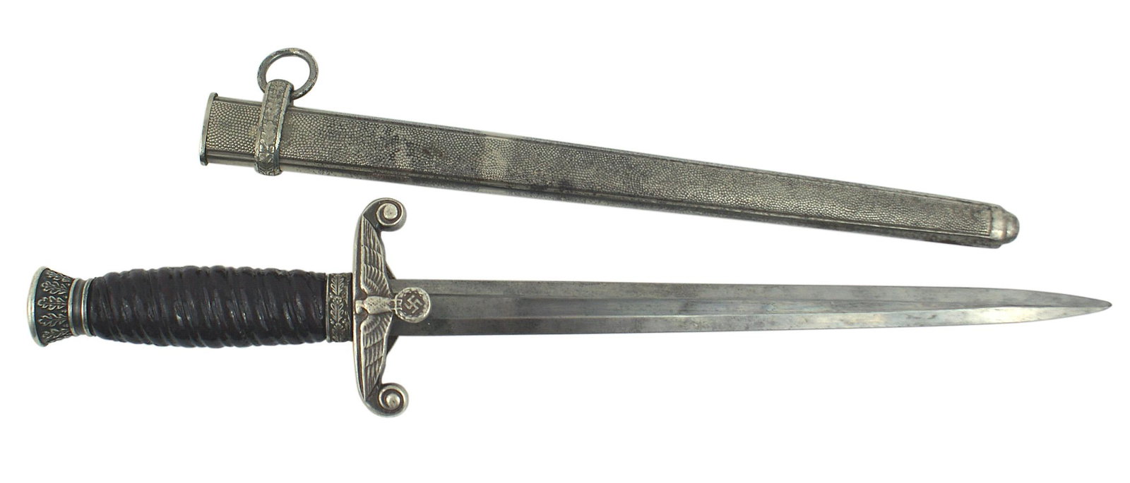 German WWII Army officer dagger Reichsbann: D-014 German Third-Reich Army officer dagger - converted to a Reichsbann 1st type dagger. Original pommel, ferrule, eagle/swastika crossguard and scabbard (missing one ring). Unfortunately, the grip i