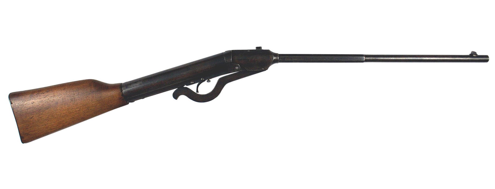 German pre WWII air rifle: M-043 German pre WWII air rifle. 85% of the original blued finish. Partial octagon barrel is marked "DIANA - LUFT - GEWEHR". Lever action. Clean wood stock. II