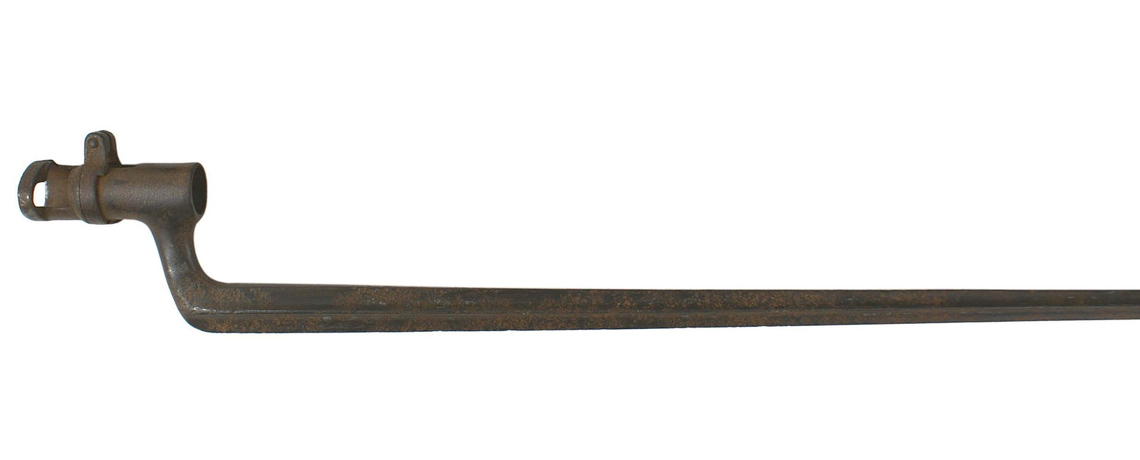 Dutch M1871 2nd pattern bayonet Beaumont Rifle: D-070 Dutch M1871 2nd pattern bayonet for the Beaumont Rifle. Socket type with one screw on the locking ring. Cruciform four-sided 18 1/2" blade pitted and darkened from age. III