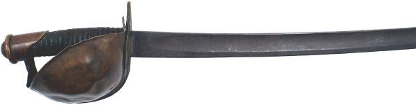 USN M1860 Civil War cutlass sword: USN M1860 Civil War cutlass. Aged darkened patina on pommel cap and "bell" guard, which has several dents and is starting to separate from the guard. Stamped "25M 51". Leather wrapped grip. Browned 25