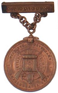 U.S. TROY CITIZENS CORPS medal: B-102 - "TROY CITIZENS CORPS" Service Medal. Pin-back bar with chain suspension - named to "C. J. TAPPEN", a Civil War veteran. (Tappen was captured at Nottawy, Virginia on December 8, 1864. He was di