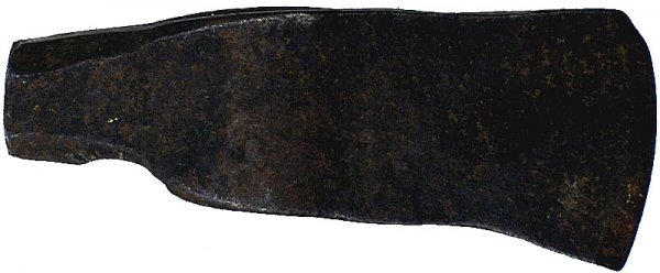 U.S. Revolutionary War belt axe head: K-7 - Revolutionary War belt axe head. Tapered blade with a "hammer" end. 2 1/4" x 5 1/2". Darkened from age with some pitting. II.....$40.00