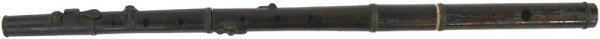 U.S. Civil War rosewood flute: K-31 - Transitional type rosewood flute. Well-made in five sections, with a total of four keys. Long split in lower two sections. Maker marked "F. RILEY NEW YORK", (Frederick Riley is listed as a musi