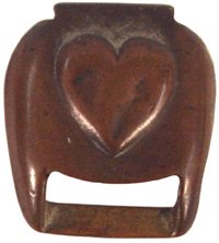 Civil War horse saddle shield: K-58 - Age-toned brass saddle shield. Relief heart on a "coal-shovel" shaped device with a slotted bottom. II.....$25.00