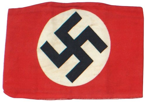 German WWII NSDAP armband: H-16 - NSDAP black printed swastika on a white disc - on a red field. Cotton. II.....$30.00