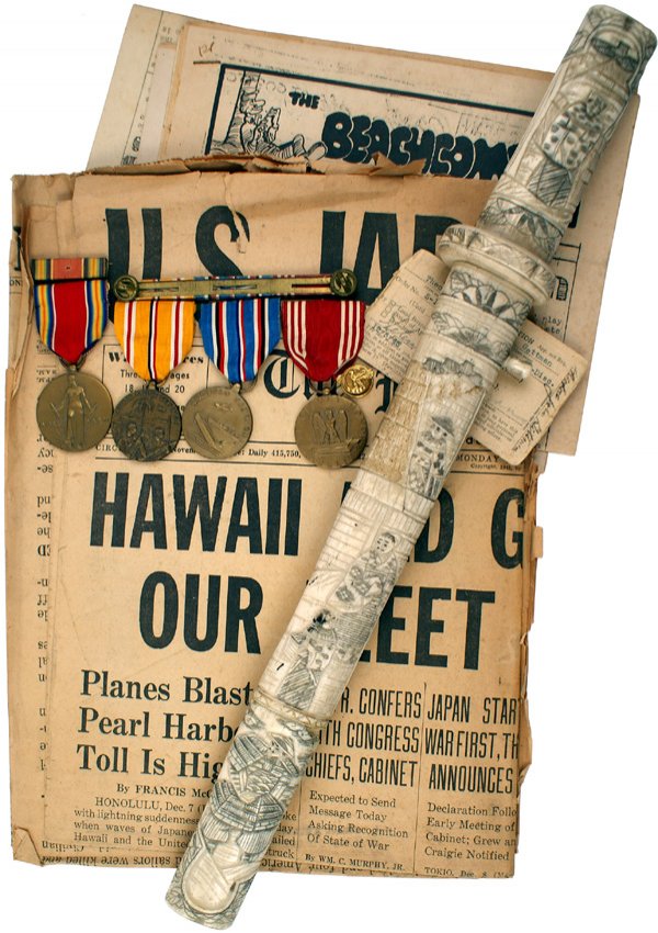 U.S. WWII Quartermaster group lot: H-245 - Lot of material related to Theodore J. Gettman who served with the quartermaster corps in the South Pacific. Includes: (1) "MY SERVICE RECORD" - photos of camp Goettqe in New Caledonia, buddie