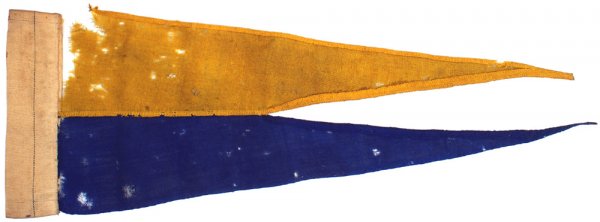 U.S. Indian Wars Period Cavalry guidon: K-220 U.S. Indian Wars Period Cavalry guidon. "Swallow-tail" – blue upper panel and yellow lower. White reinforced pole sleeve. 7 1/2" x 22". Mothed. III