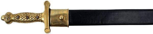 Copy of U.S. M1832 Foot Artillery sword: K-254 Copy of an M1832 Foot Artillery sword. Roman pattern, all brass eagle pommel, fish-scale grip and straight crossguard. Artificially aged 1 5/8" wide, 18" long "gladius" type blade. Marked "US", 