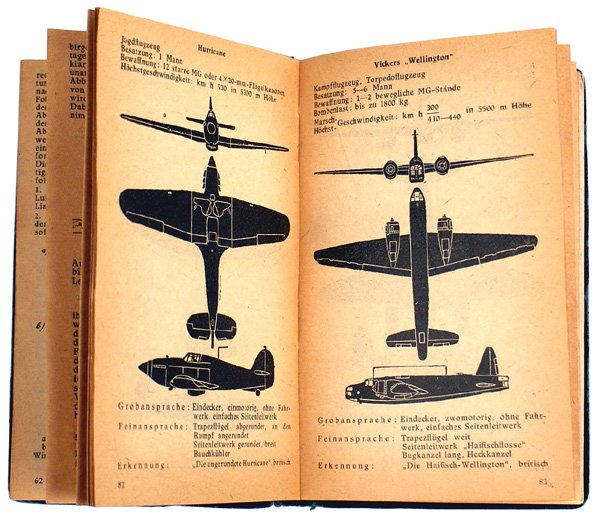 German WWII book Luftwaffe pocket diary: I-49 "1944 Der Soldatenfreund". Luftwaffe pocket guide/diary. Includes aircraft information, a listing of 97 Knights Cross winners, 24 color pages of flags, insignia, etc. and other military informati