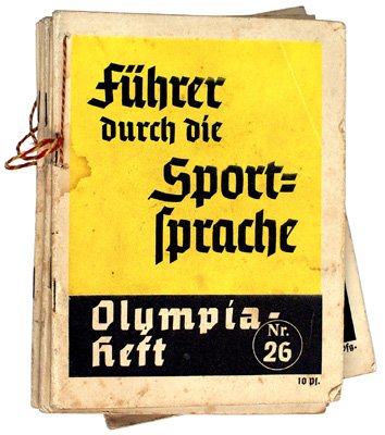 Lot of 7 German 1936 Olympics pictorials: I-51 "Olympia-heft". Lot of seven 1936 Olympics pictorials. Includes: Six different specific events and an explanation booklet on all Olympic events. Period bound with a colored string. II