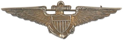 U.S. Navy WWII Pilot Wings STERLING: B-245 Navy WWII Pilot's Wings. Silver-gilt. Reverse marked "STERLING". II
