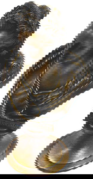 Imperial Russian bronze Catherine the Great: G-17 Imperial Russian bronze bust of Catherine the Great. Regal presentation of the monarch with an ermine robe across her shoulders and wearing a laurel crown. Mounted on a 2 7/8” tapered round bas