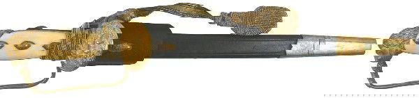 German Hessian Oberforester hirschfanger: D-52 Hessian Oberforester “hirschfanger”. Pronounced gilt lion head pommel and oak leaf decorated side “straps”, with three affixed gilt acorns to the age-toned ivory grip. High relief gilt se