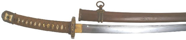 Japanese WWII Army Katana sword: D-73 WWII Army Katana. 25 ½” clean curved blade with a fuller. Gilt washed habaki. Kokura Arsenal stamping on tang. Deluxe quality, cutout gilt tsuba with plum blossom designs. Brown cord wrapped w