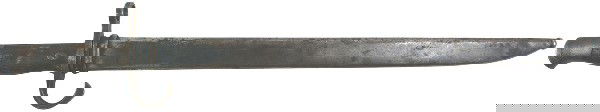 Japanese Arisaka M1897 bayonet: D-104 Same. 15 ¾" blade with Kokura and Arrow Arsenal marks. Steel scabbard shows some wear. II