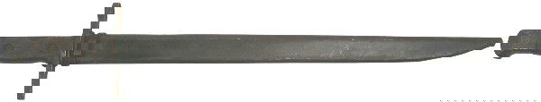 Japanese Arisaka M1897 bayonet: D-112 Same as above. Some bluing with dark and gray areas. Marked with the Kokura arsenal stamping and a broad arrow. Scabbard has 60% of the original finish. About II