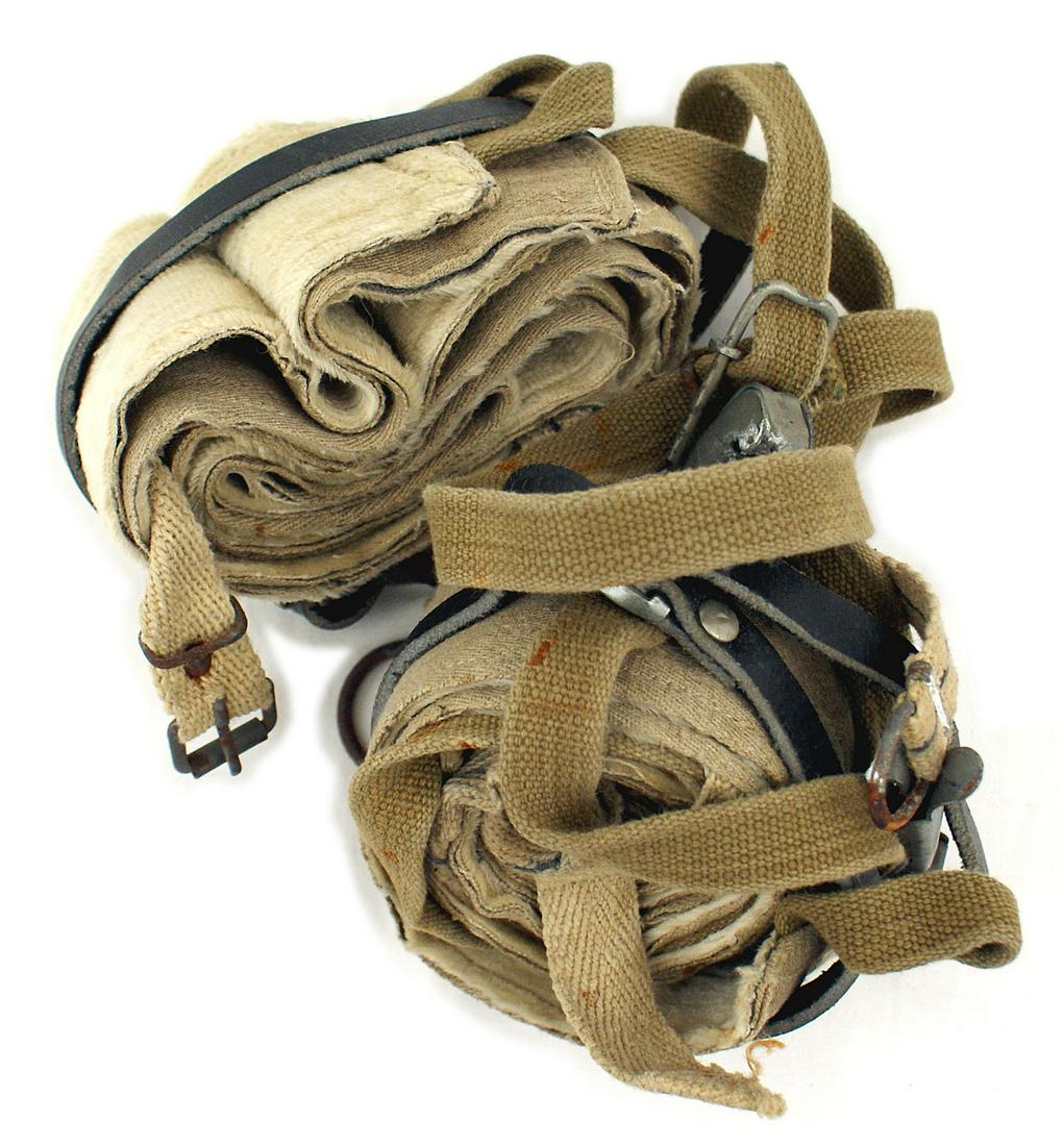 German WWII Mt. Troops ski wraps: N-019 German WWII Mt. Troops "seal skin" ski wraps for cross-country skiing. Complete with all buckles and attaching straps. Also referred to as a "ski climber skin" by ski jagers. II