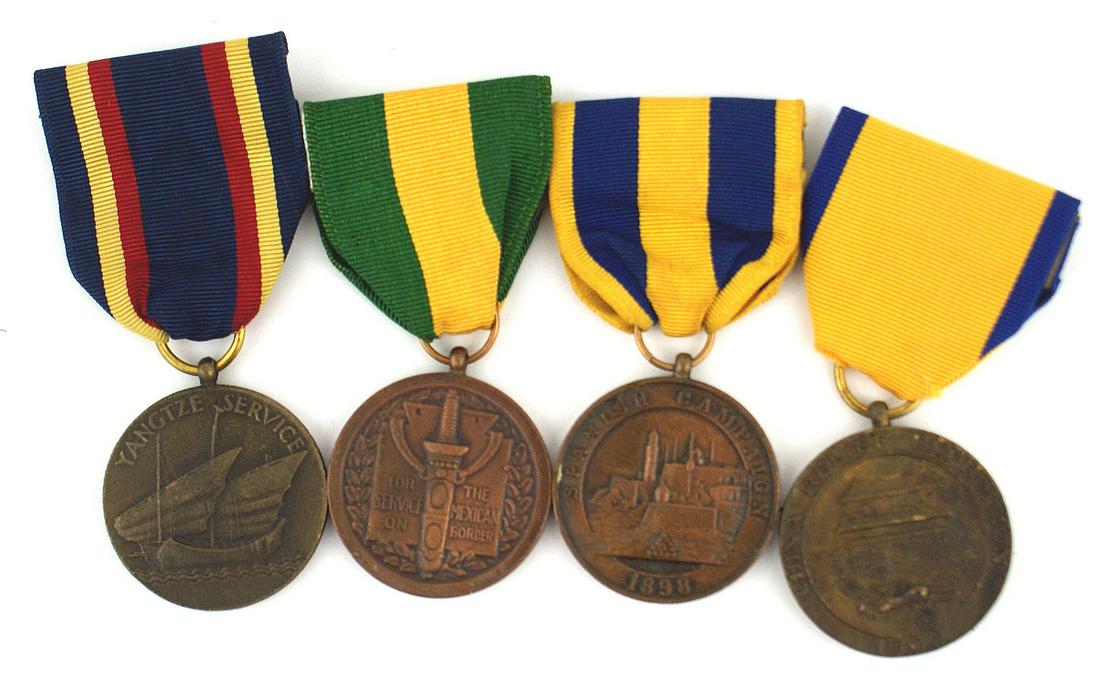 Lot of four US Studley made campaign medals: B-190 Lot of 4 US, Studley made campaign medals: (1) 1898 Spanish Campaign - USMC. (2) China Relief Expedition 1900 - Navy. (3) Mexican Border Service. (4) Yangtze Service - Navy. II