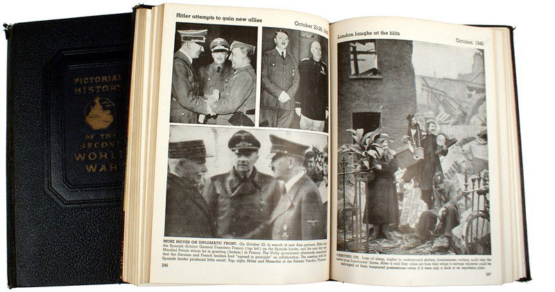 PICTORIAL HISTORY SECOND WORLD WAR book: I-142 "PICTORIAL HISTORY OF THE SECOND WORLD WAR". Vol. 1 & 2. 1944 publication. A total of 1024 pages of photos covering all theaters of war from the 1939 invasion of Poland to the American Forces re