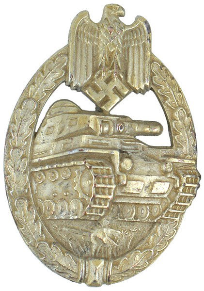 German WWII Panzer Badge - Silver: B-116 Same - stamped type in Silver. Maker marked "A" (firm of Assmann). Nice aged patina. II