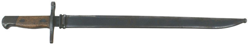 Japanese Ariska M1897 bayonet: D-106 Same as above, but without a quillon. 15 ¾" blade retains 85% of the original bluing (was sharpened). Marked with the Nagoya Arsenal "8" and a star/"K". Scabbard has 85% of the original blue fi