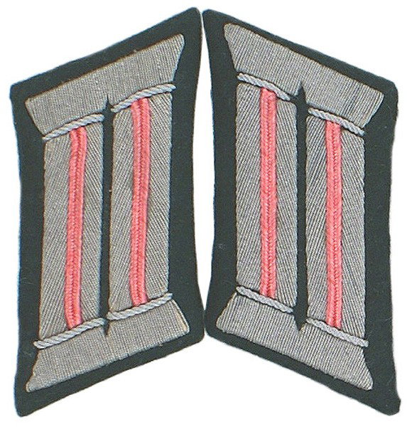 German WWII Panzer officer collar tabs: H-86 Similar - Panzer with a double pink cord center. Pair. II