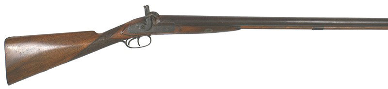 U.S. percussion double barrel rifle 1870: M-5 U.S. percussion double barrel rifle, circa 1870. 33" Damascus pattern barrels marked "LONDON FINE TWIST". Maker's name "WARD" on each lockplate. Hammers and lockplates are floral engraved. Fine ch