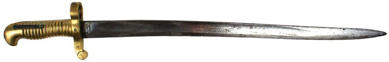 Civil War saber bayonet 1862 Zouave: K-22 Civil War saber bayonet. Similar to the 1862 Zouave with minor differences. All brass grip with a 1 3/8" stud guide. 19 ¾" blade has a slight curve. Marked "COLLINS & CO. HARTFORD CONN." Blade w
