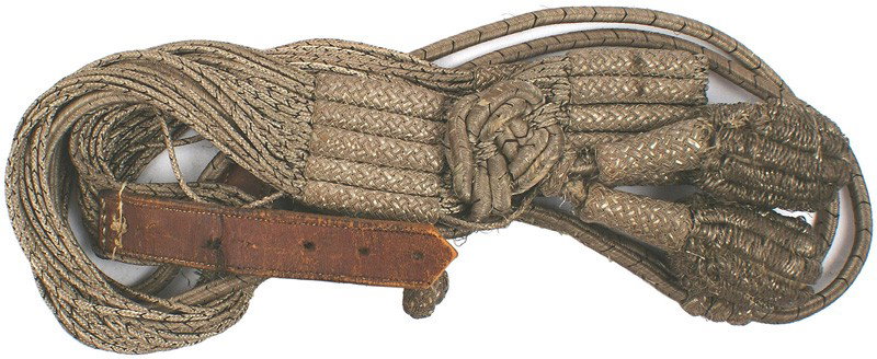 Prussian Hussar officer M1837 scharpe belt: F-135 Prussian Hussar officer's M1837 "scharpe" (dress belt). Quality elaborate construction using silver bullion with black "V's" cord - 30 strands extending through three panels of five each, silver